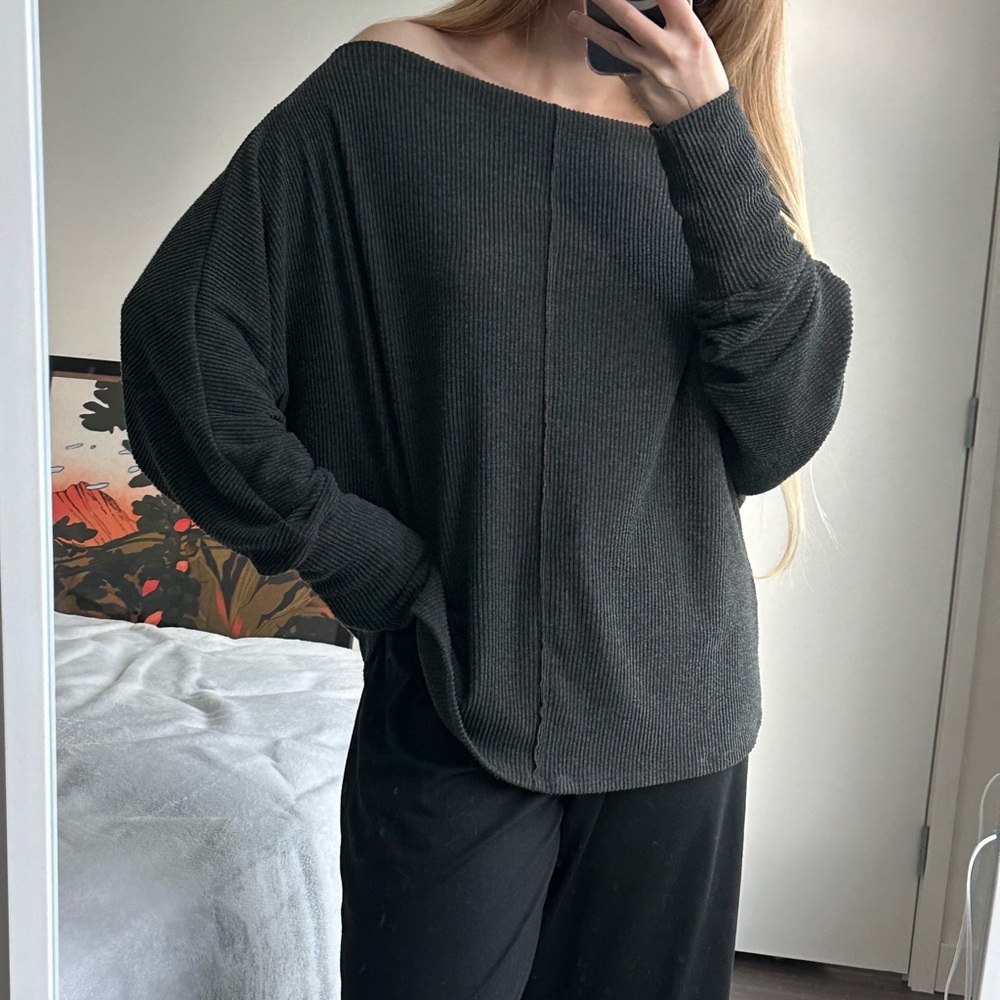H by Bordeaux Charcoal Off-the-Shoulder Sweater